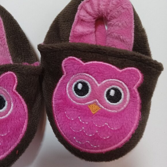 Owl Slippers Size 1 Brown Pink Soft Girls Child Toddler - Picture 2 of 8